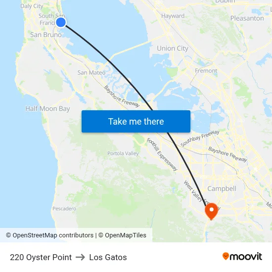 220 Oyster Point to Los Gatos map