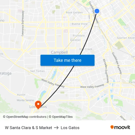 W Santa Clara & S Market to Los Gatos map