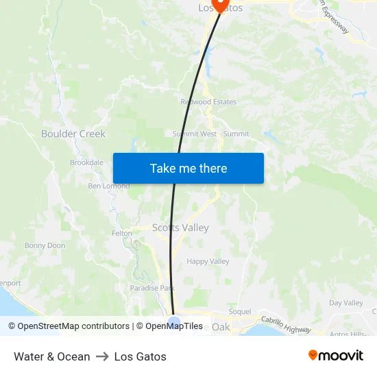 Water & Ocean to Los Gatos map