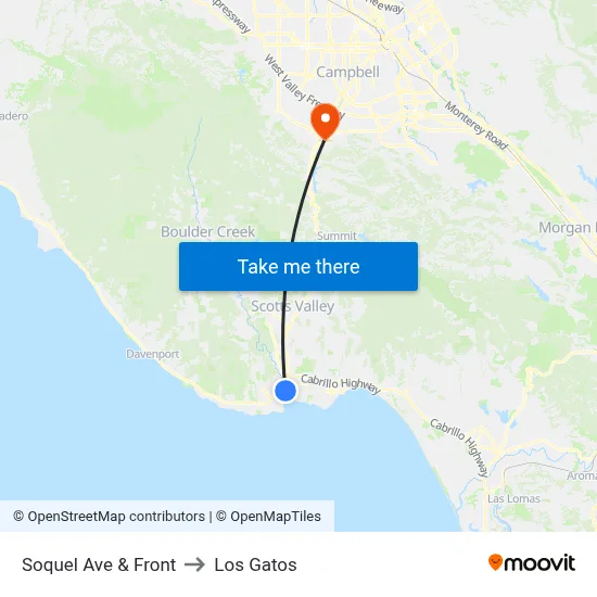 Soquel Ave & Front to Los Gatos map