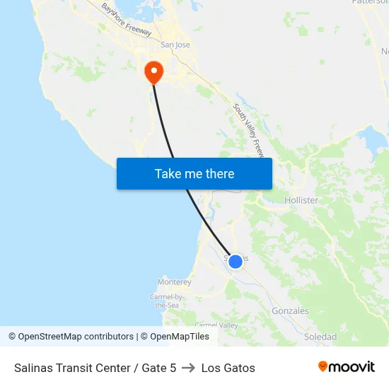 Salinas Transit Center / Gate 5 to Los Gatos map