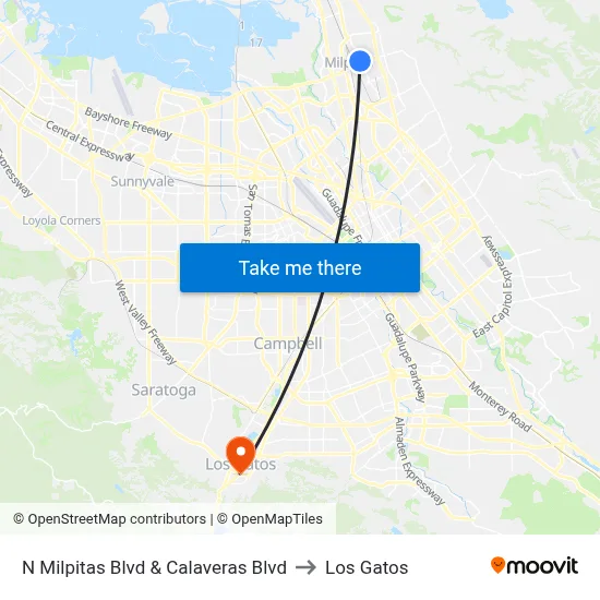 N Milpitas Blvd & Calaveras Blvd to Los Gatos map