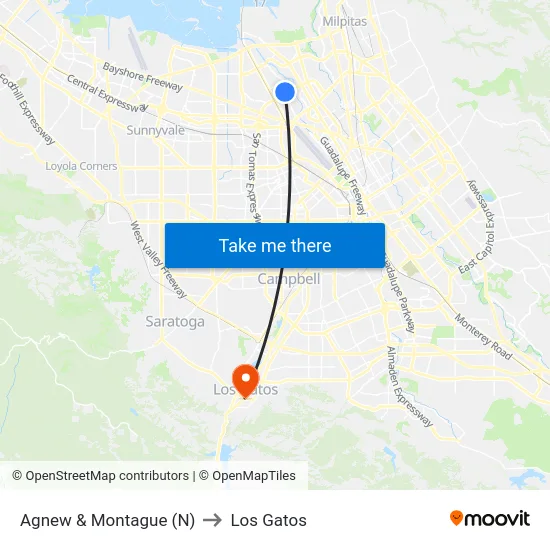Agnew & Montague (N) to Los Gatos map