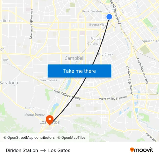 Diridon Station to Los Gatos map
