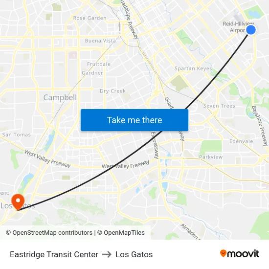 Eastridge Transit Center to Los Gatos map