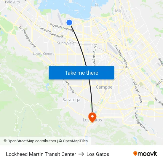 Lockheed Martin Transit Center to Los Gatos map