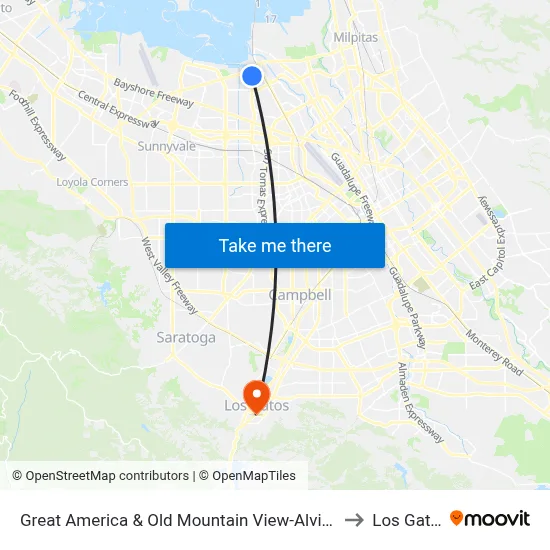 Great America & Old Mountain View-Alviso (N) to Los Gatos map