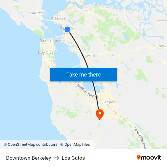 Downtown Berkeley to Los Gatos map