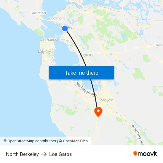 North Berkeley to Los Gatos map