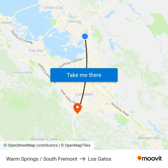 Warm Springs / South Fremont to Los Gatos map