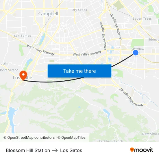 Blossom Hill Station to Los Gatos map