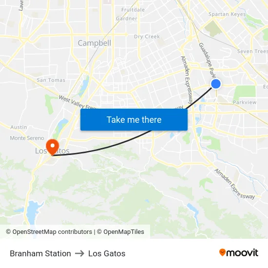 Branham Station to Los Gatos map