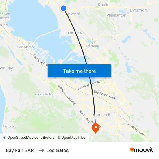 Bay Fair BART to Los Gatos map