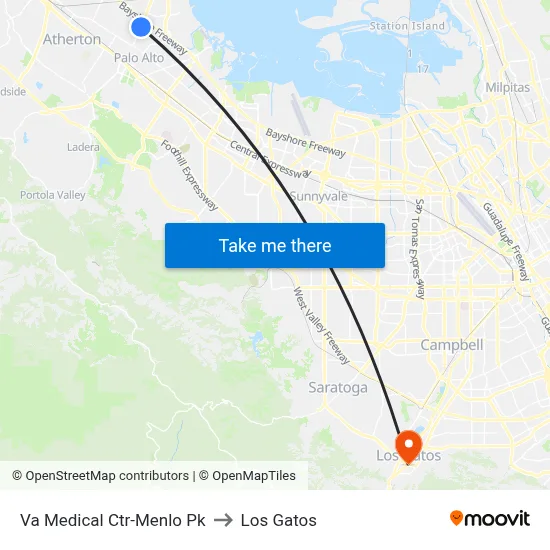 Va Medical Ctr-Menlo Pk to Los Gatos map