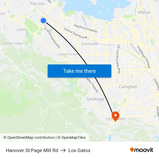 Hanover St:Page Mill Rd to Los Gatos map