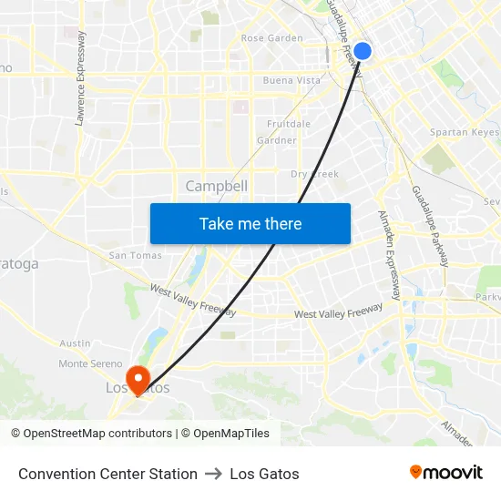 Convention Center Station to Los Gatos map