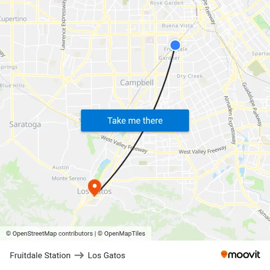 Fruitdale Station to Los Gatos map