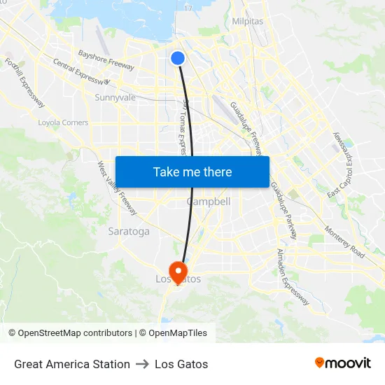 Great America Station to Los Gatos map