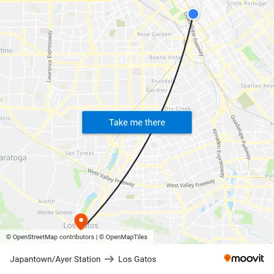 Japantown/Ayer Station to Los Gatos map