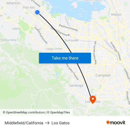 Middlefield/California to Los Gatos map