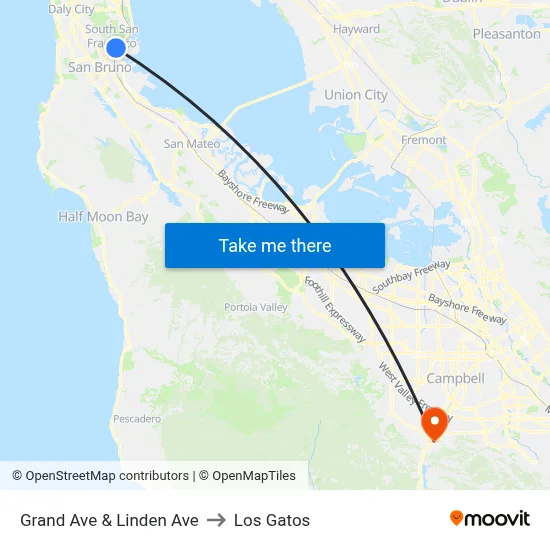 Grand Ave & Linden Ave to Los Gatos map
