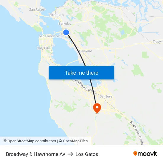 Broadway & Hawthorne Av to Los Gatos map