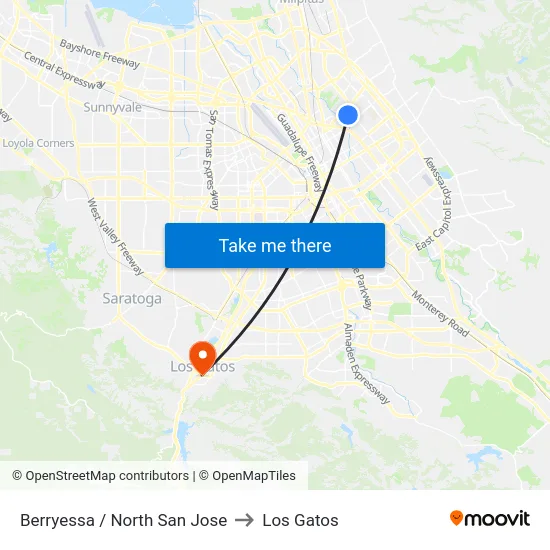 Berryessa / North San Jose to Los Gatos map