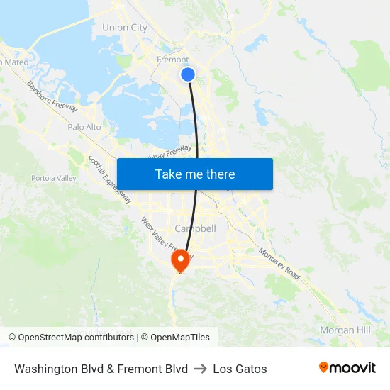 Washington Blvd & Fremont Blvd to Los Gatos map