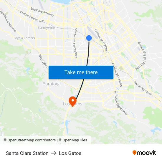 Santa Clara Station to Los Gatos map
