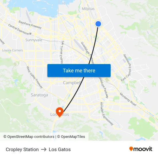Cropley Station to Los Gatos map