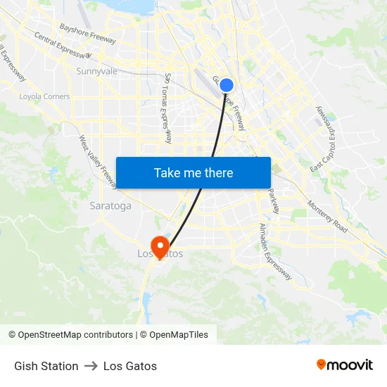 Gish Station to Los Gatos map