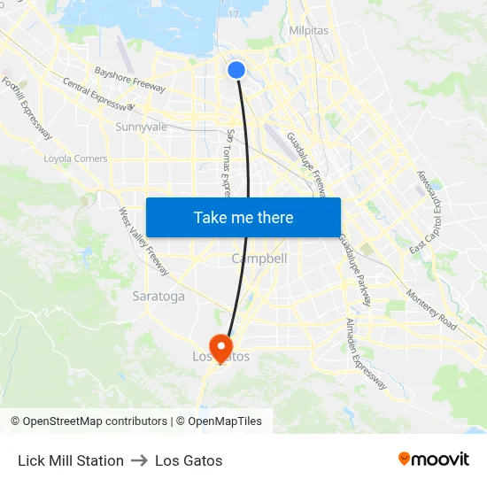 Lick Mill Station to Los Gatos map