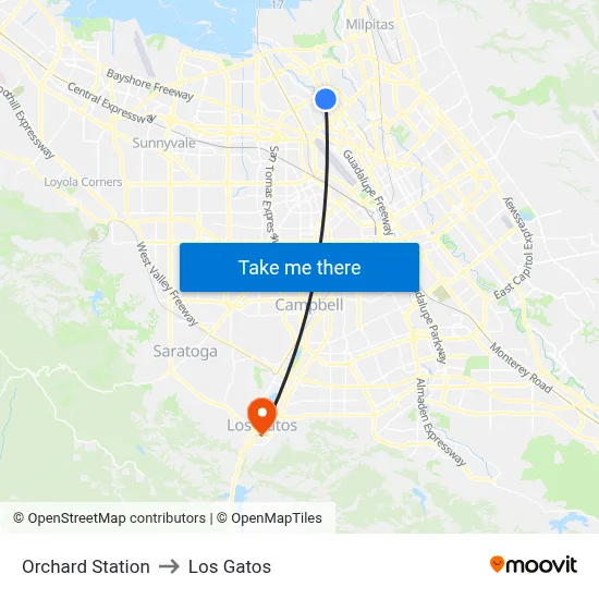 Orchard Station to Los Gatos map