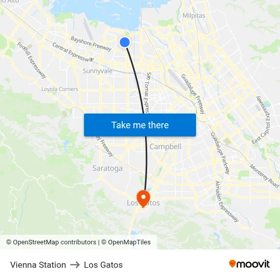 Vienna Station to Los Gatos map