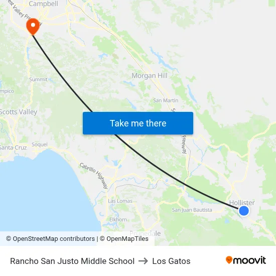 Rancho San Justo Middle School to Los Gatos map