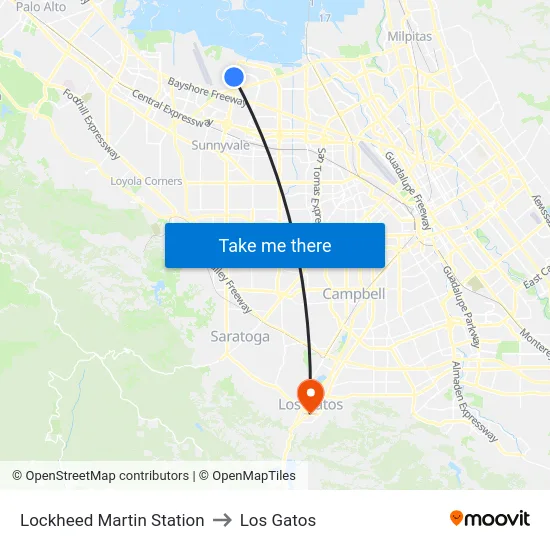 Lockheed Martin Station to Los Gatos map