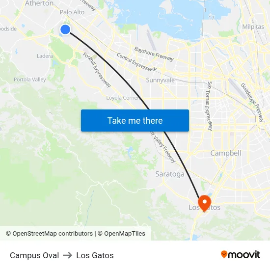Campus Oval to Los Gatos map