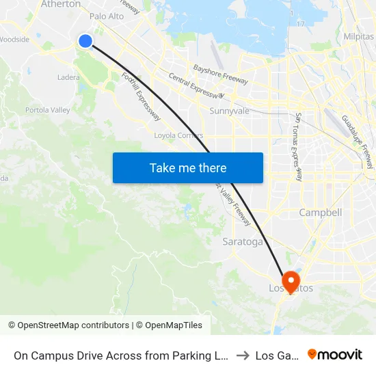 On Campus Drive Across from Parking Lot L-22 to Los Gatos map