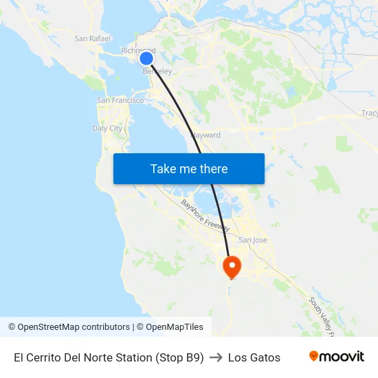 El Cerrito Del Norte Station (Stop B9) to Los Gatos map