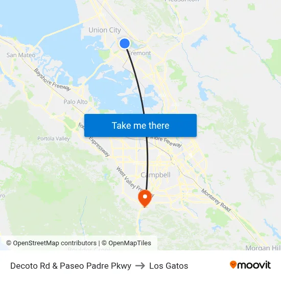 Decoto Rd & Paseo Padre Pkwy to Los Gatos map