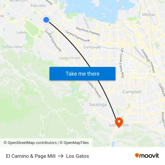 El Camino & Page Mill to Los Gatos map