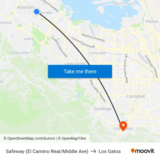Safeway (El Camino Real/Middle Ave) to Los Gatos map