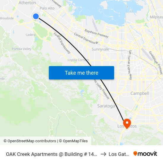 OAK Creek Apartments @ Building # 1470 to Los Gatos map