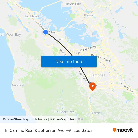 El Camino Real & Jefferson Ave to Los Gatos map