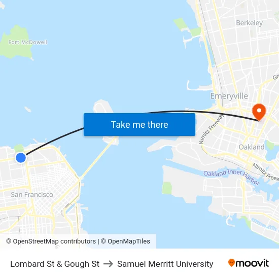 Lombard St & Gough St to Samuel Merritt University map