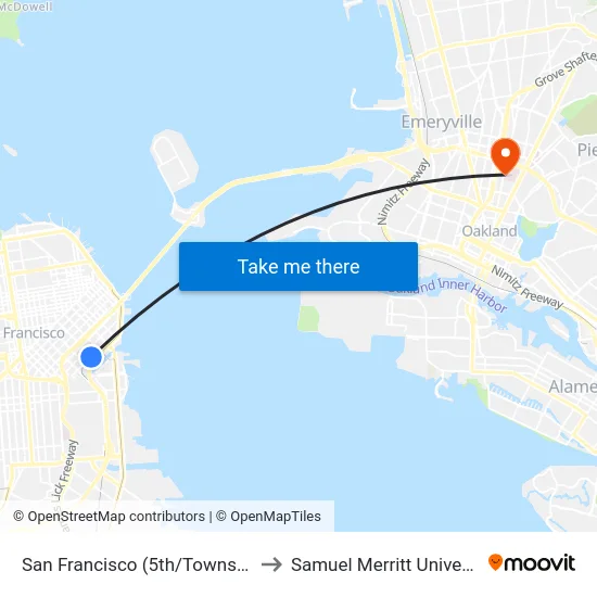 San Francisco (5th/Townsend) to Samuel Merritt University map