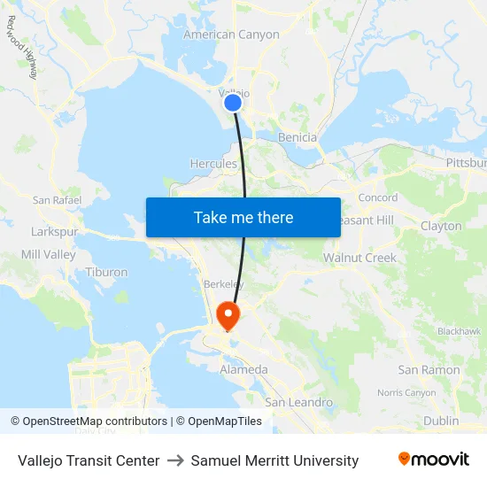 Vallejo Transit Center to Samuel Merritt University map