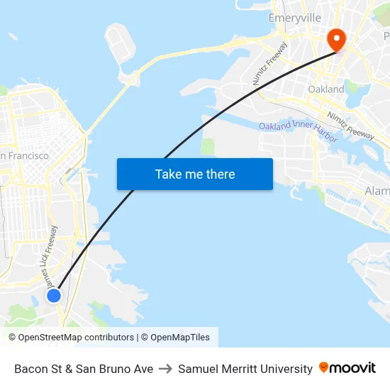 Bacon St & San Bruno Ave to Samuel Merritt University map