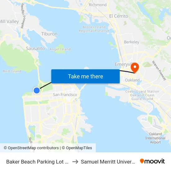 Baker Beach Parking Lot SW to Samuel Merritt University map
