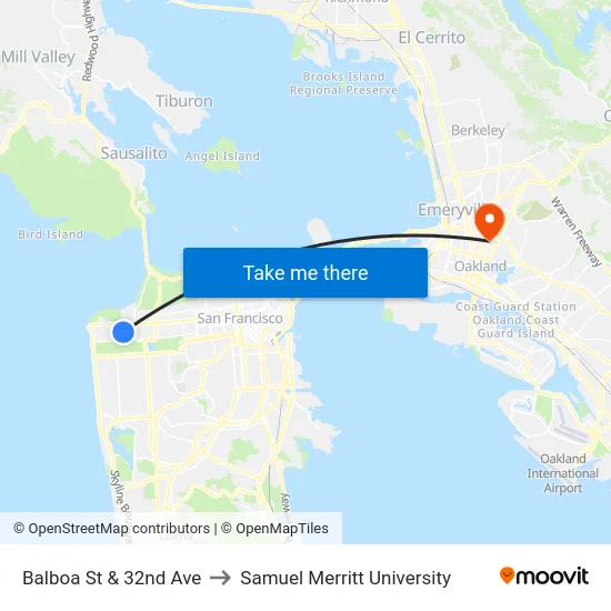 Balboa St & 32nd Ave to Samuel Merritt University map
